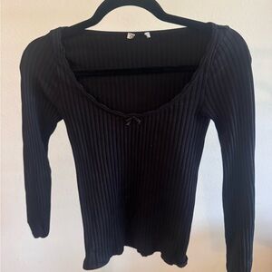 Zara Black Ribbed Longsleeve Boatneck Top